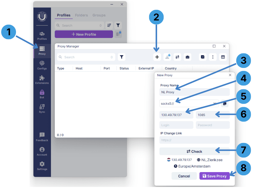 Add a proxy in Proxy Manager manually