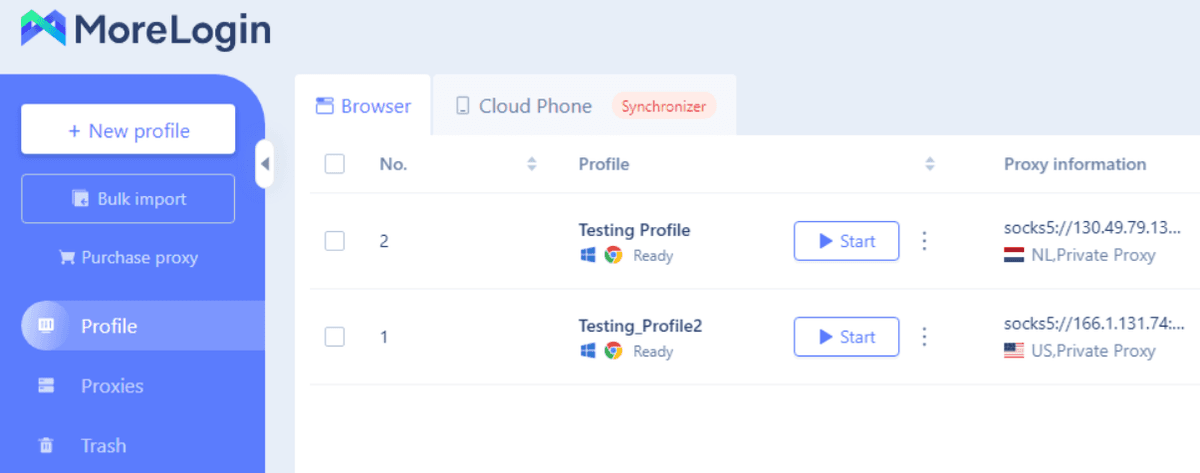 Use profiles with saved proxies