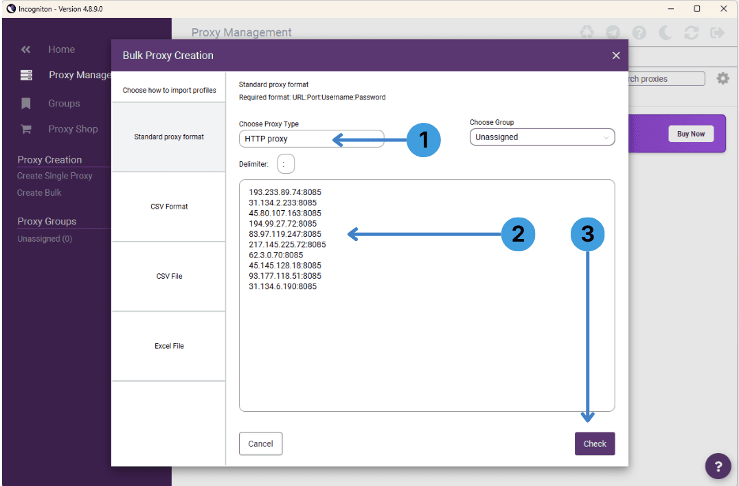 Import multiple proxies in bulk