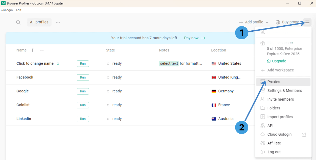 Open the Proxies section