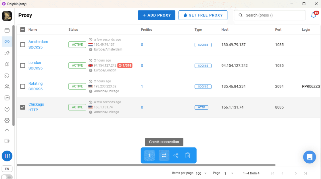 Check and manage saved proxies