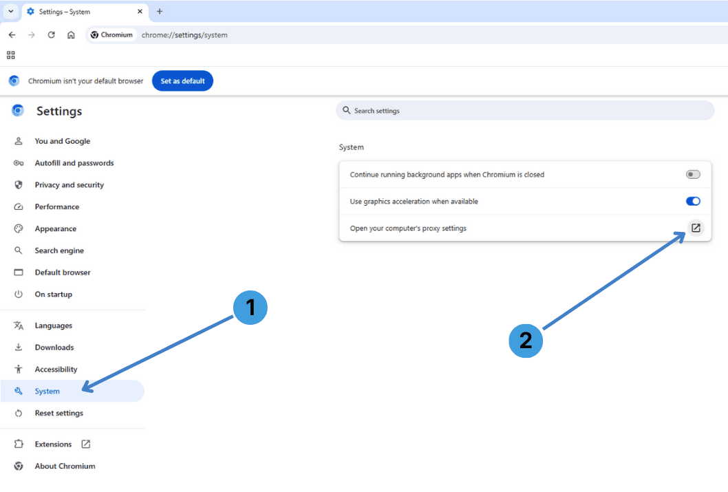 Go to the system proxy section