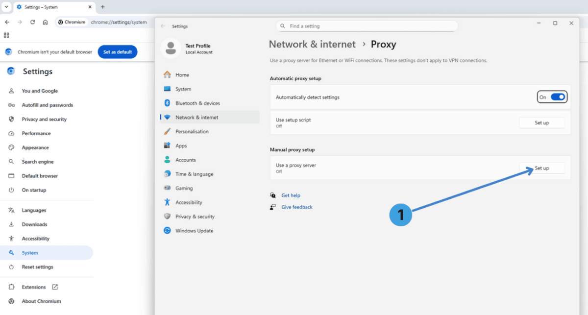 Open manual proxy setup