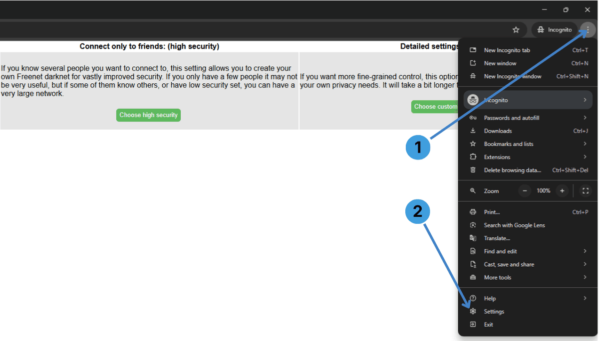 Open browser settings