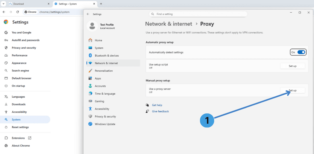 Open manual proxy setup