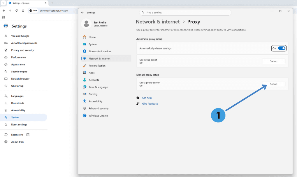 Open manual proxy configuration