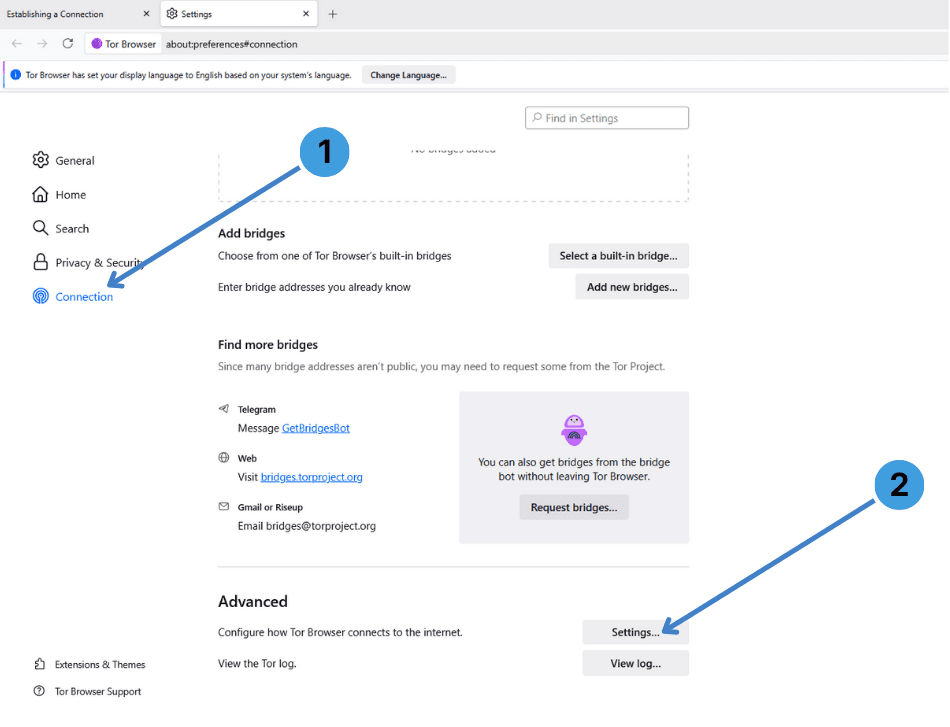 Open advanced connection settings
