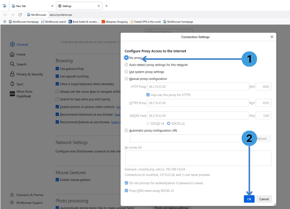 Step 4. Disable the proxy configuration
