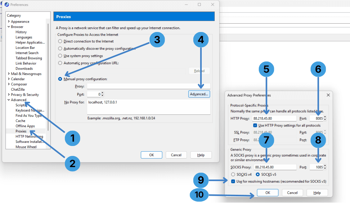 Configure HTTP and SOCKS proxies