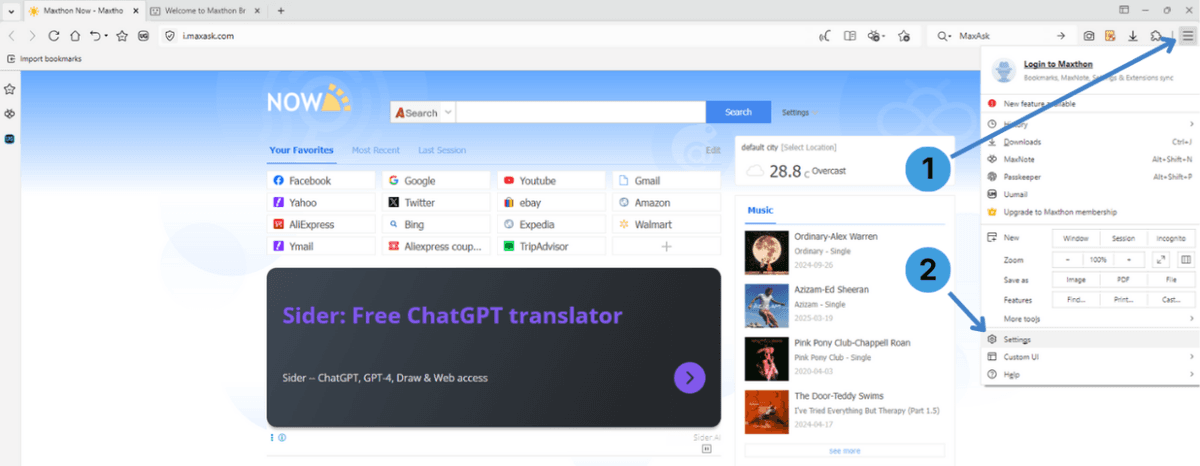 Step 1 &ndash; Open Maxthon settings