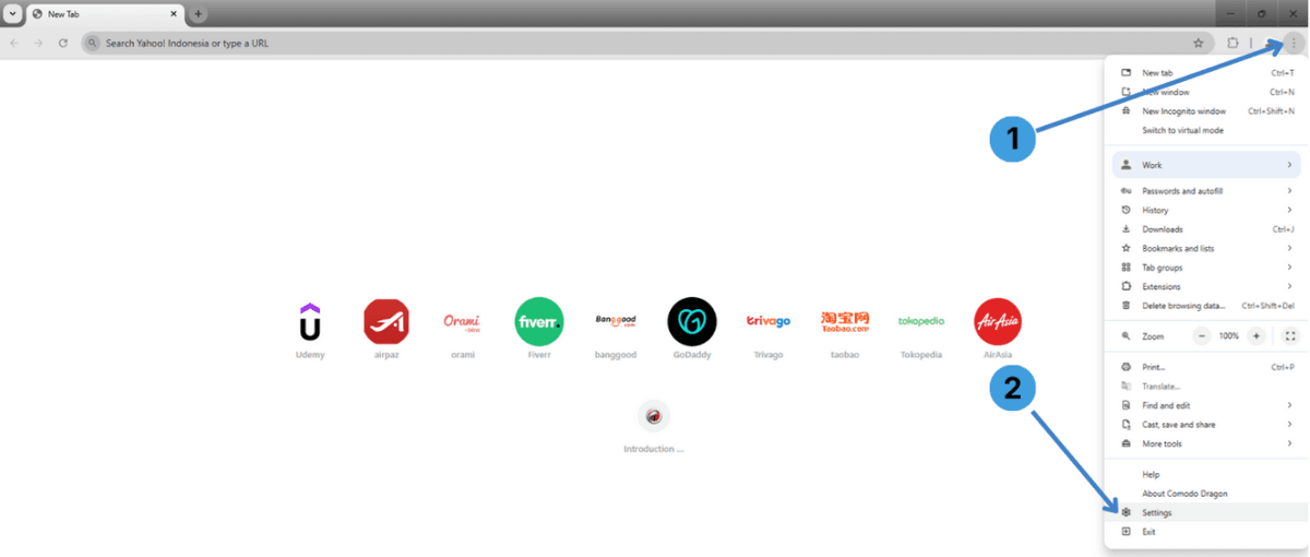 Step 1. Open the Comodo Dragon menu and Settings