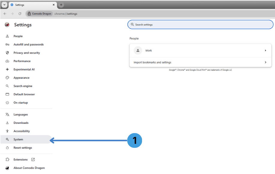 Step 2. Go to the System section in browser settings