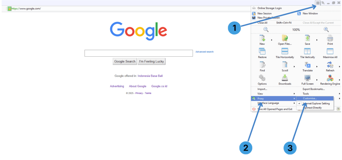 Step group 1 &ndash; Open the proxy menu