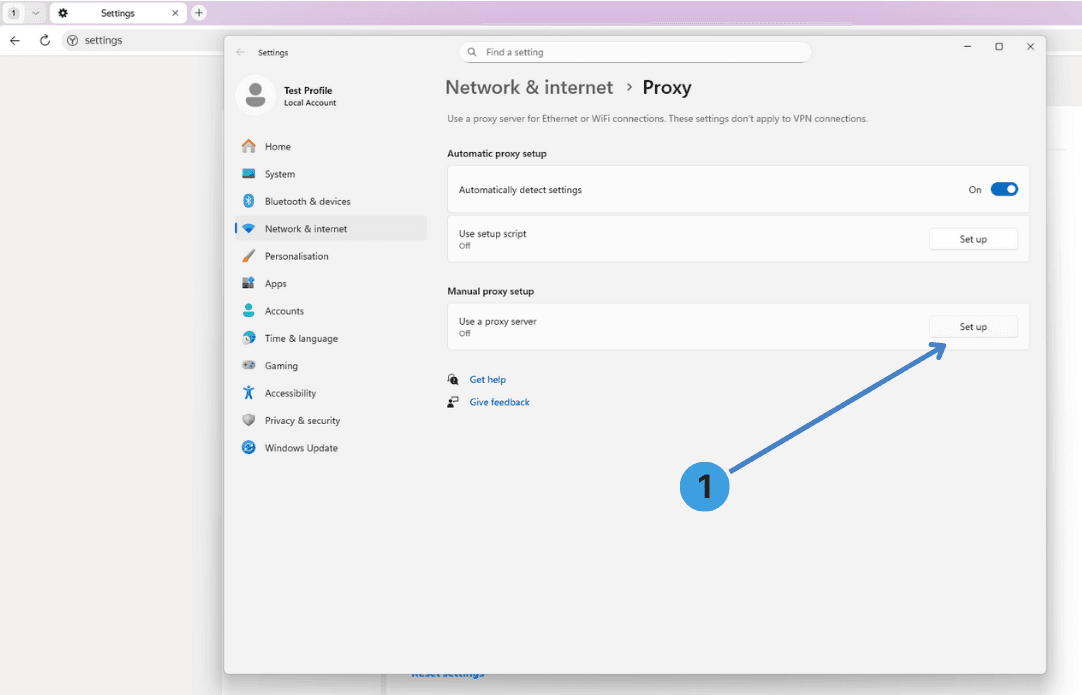 Step 3. Start manual proxy setup