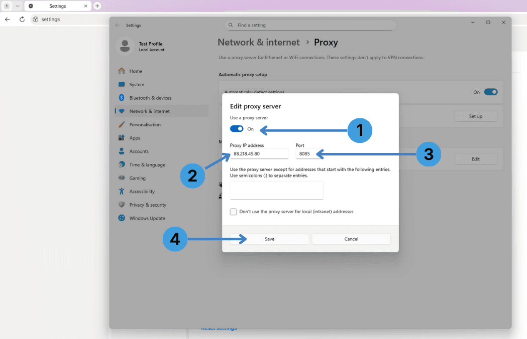 Step 4. Enable the proxy and enter its address