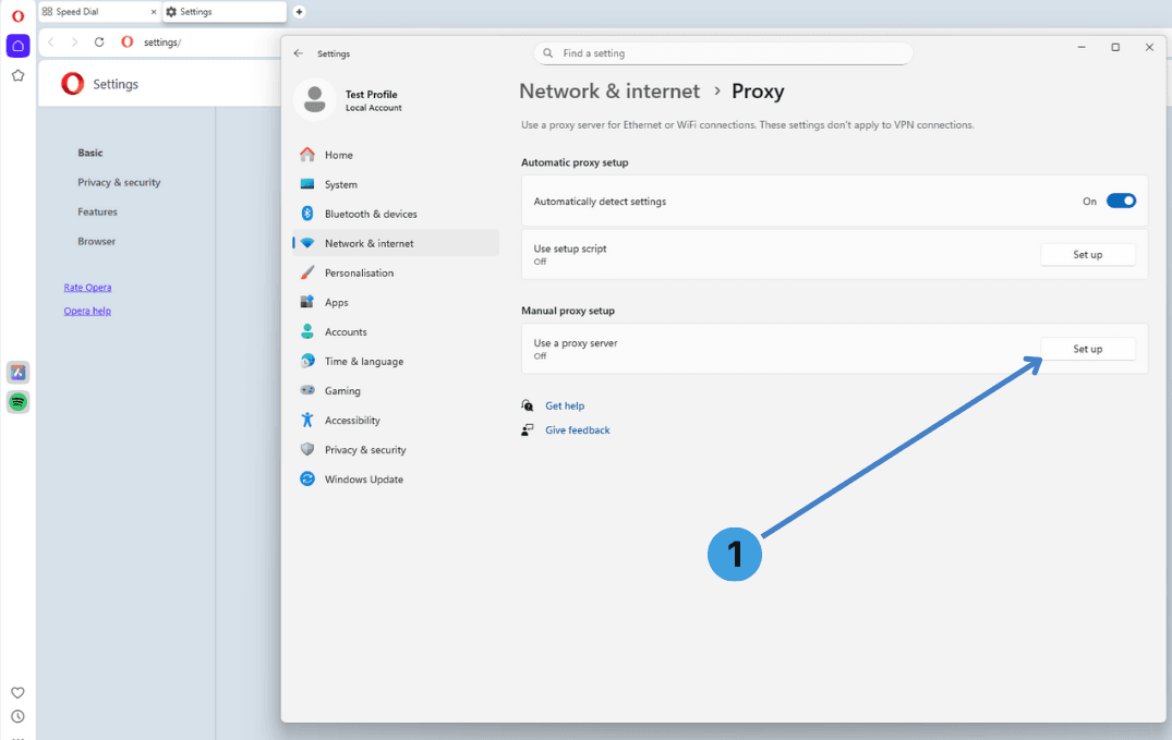 Step 3. Open the manual proxy setup dialog in Windows