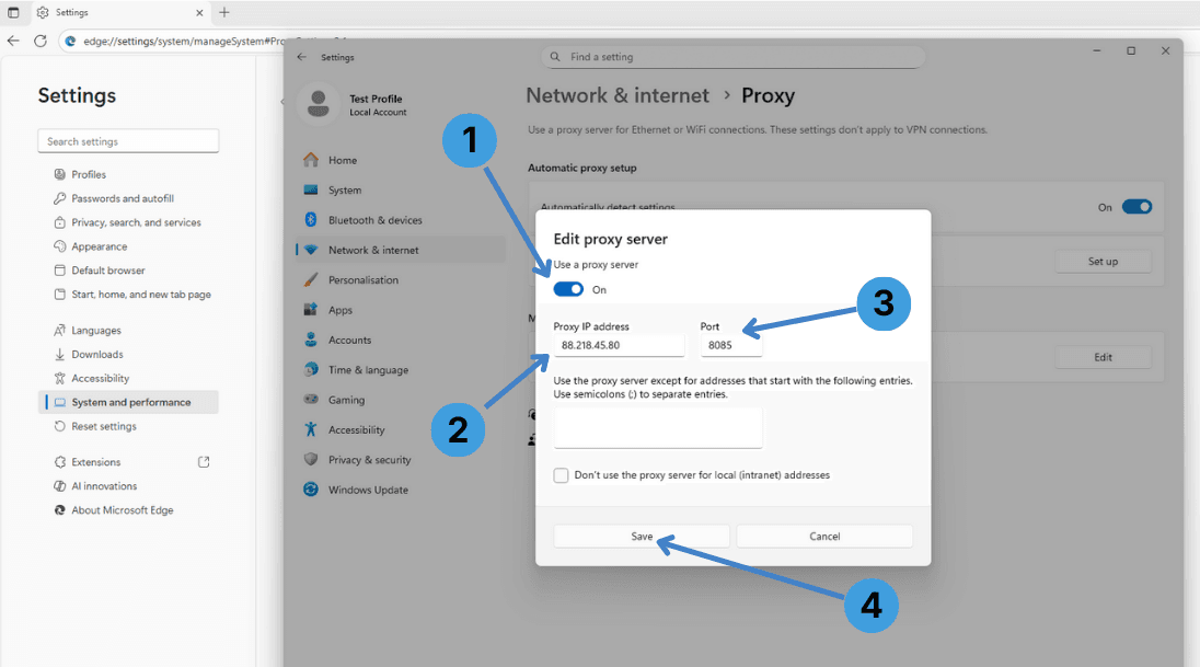 Step 5. Configure a manual proxy server