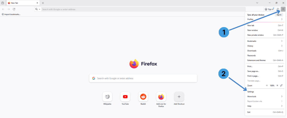 Step 1. Open the Firefox settings