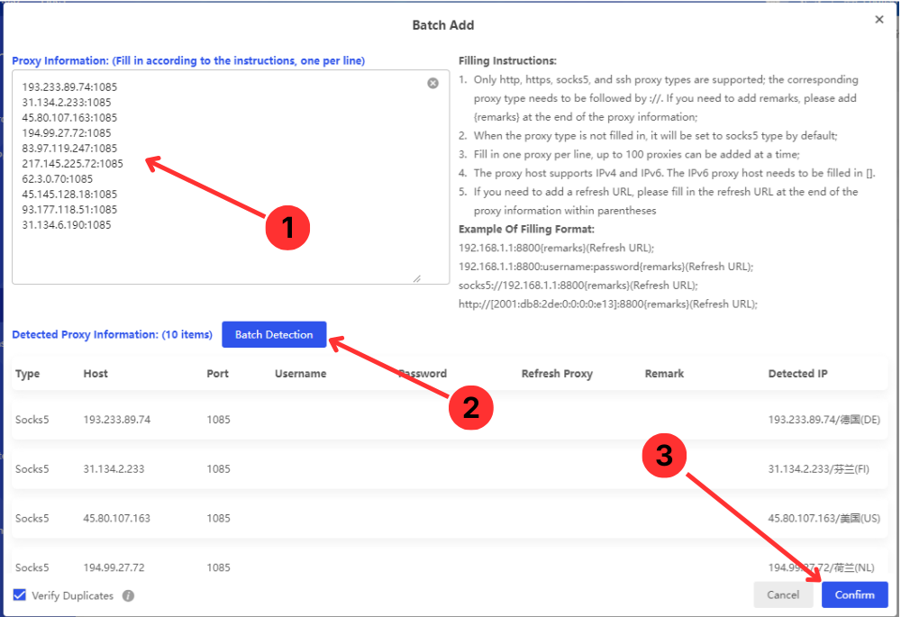 Batch add and test proxies