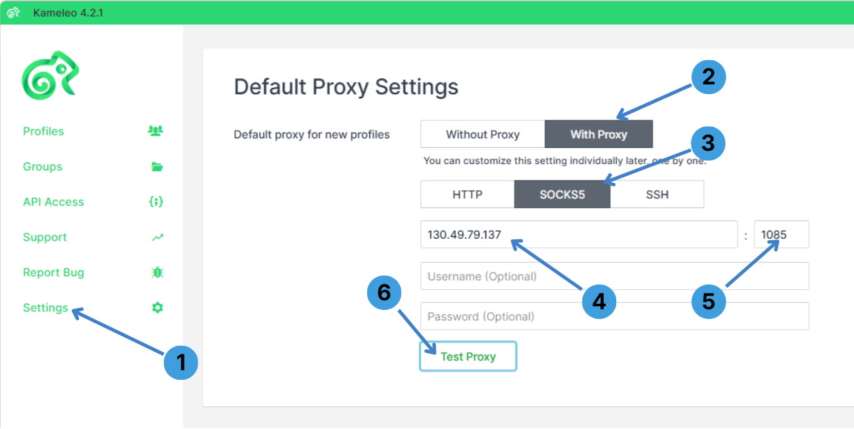 Configure default proxy for new profiles