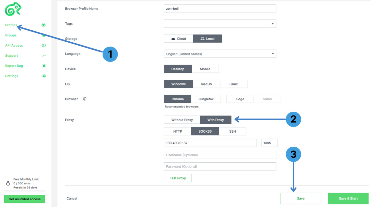 Create a profile that uses this proxy