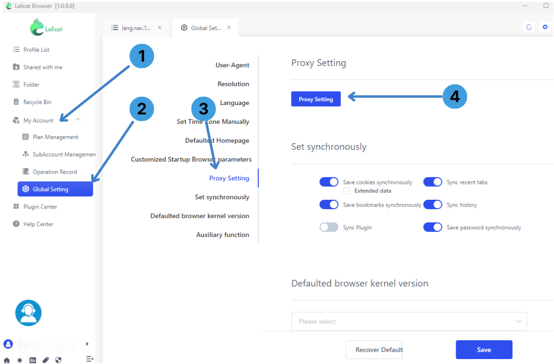 Open global proxy settings