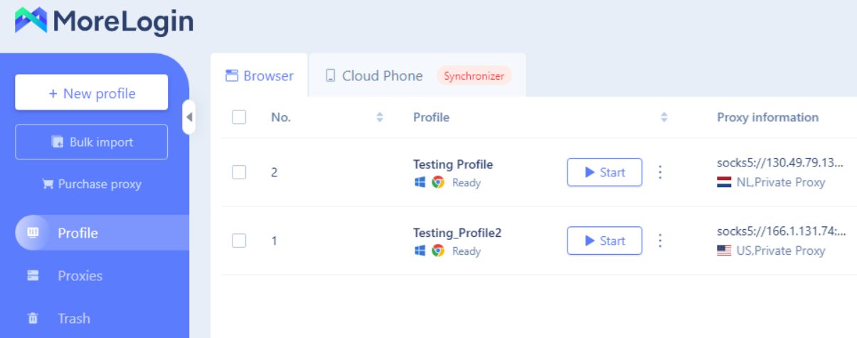 Use profiles with saved proxies