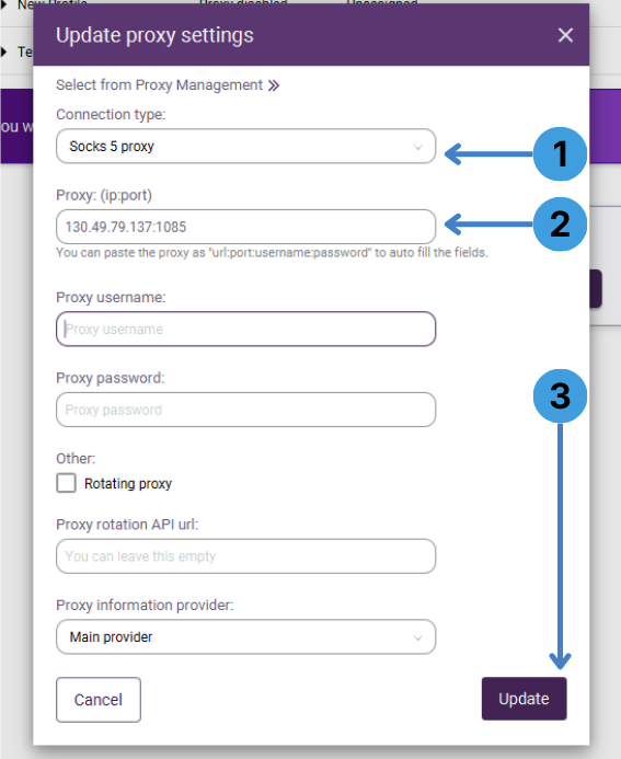 Add proxy details to the profile