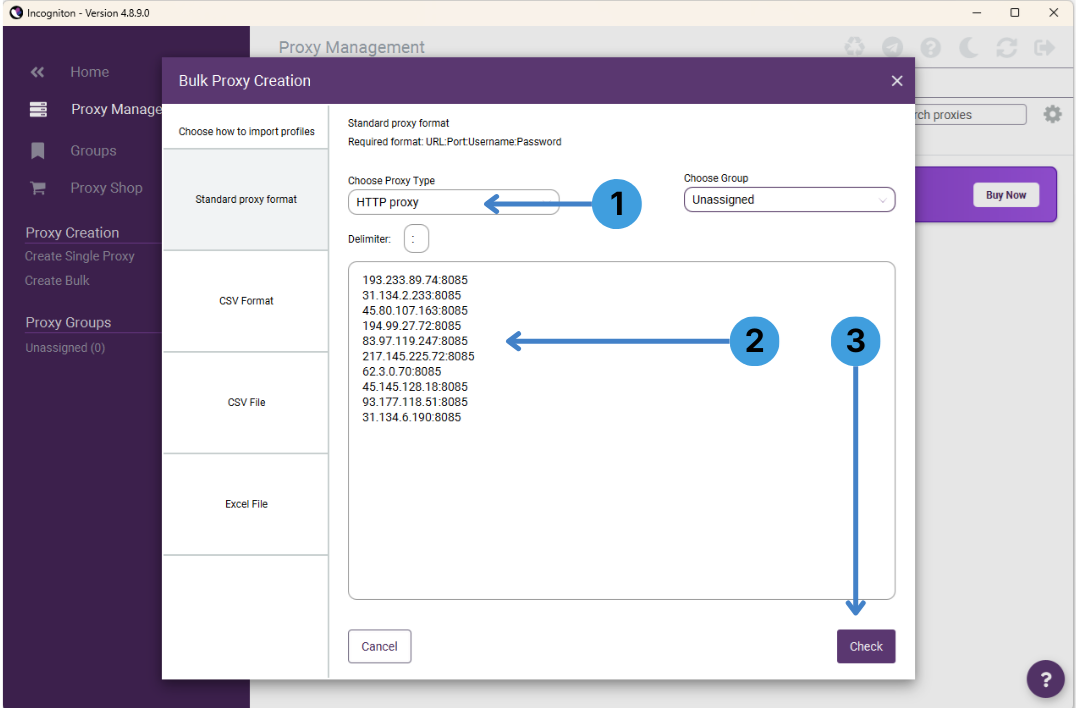 Import multiple proxies in bulk