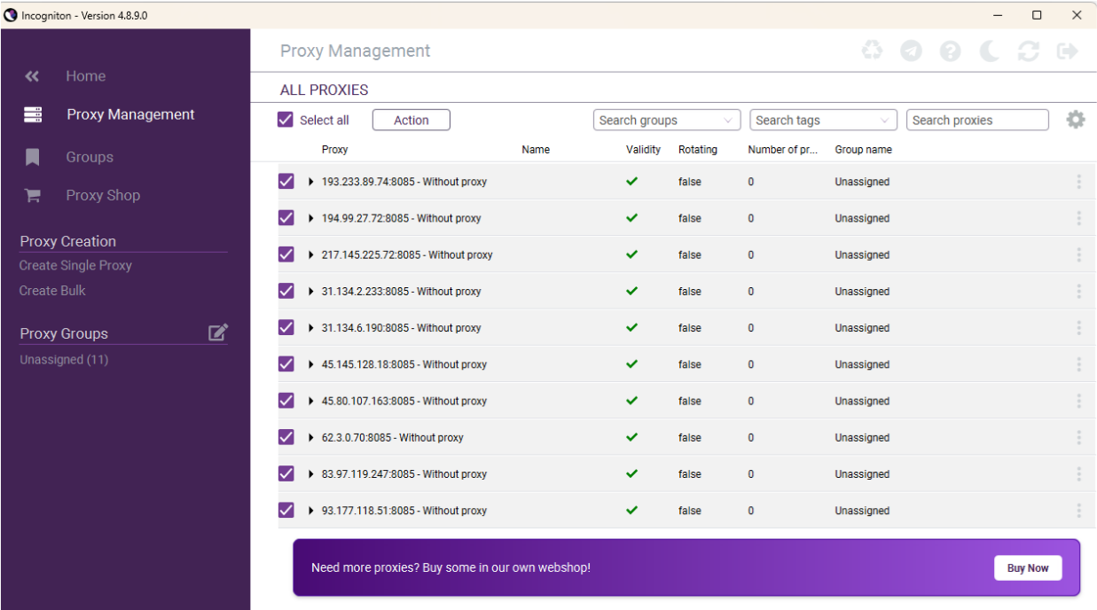 Use the saved proxies from Proxy Management