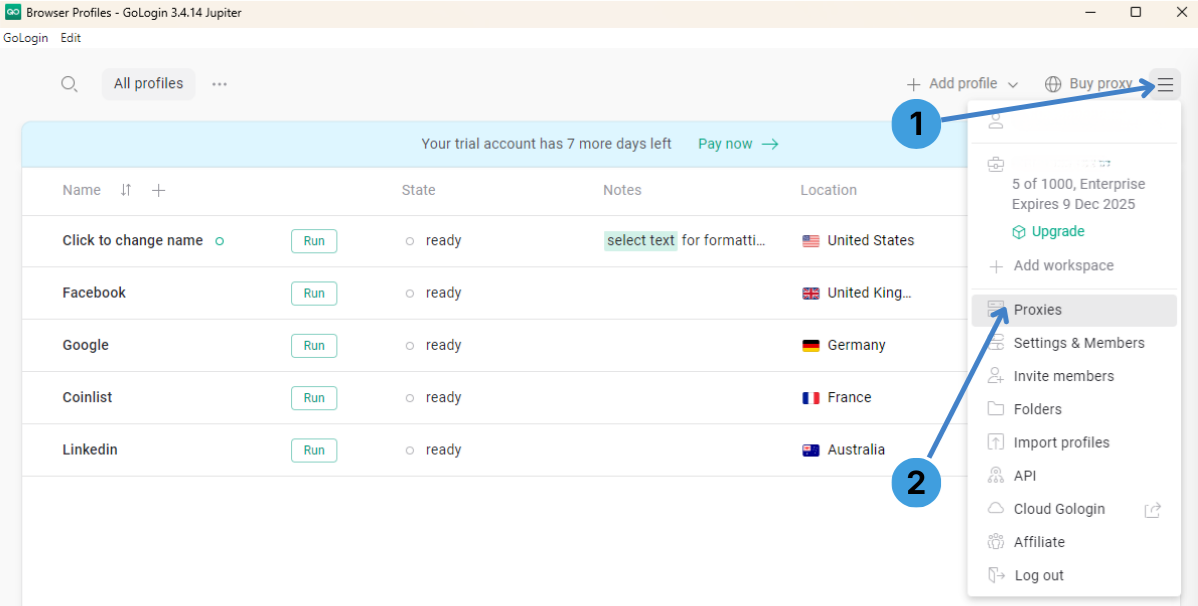 Open the Proxies section
