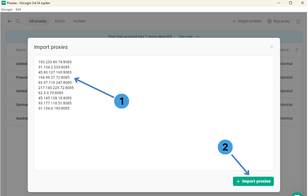 Paste your proxy list and import
