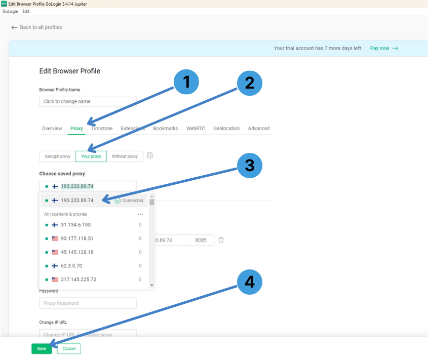 Assign a proxy to a profile