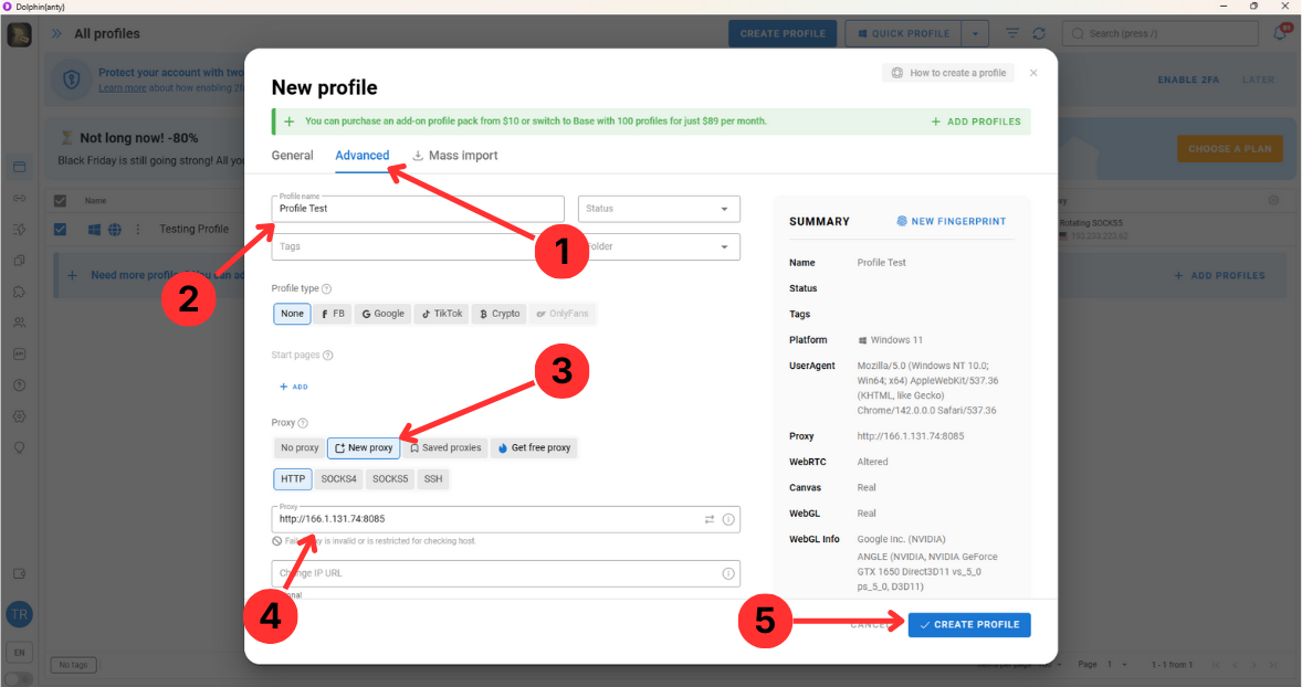 Attach the proxy to a profile