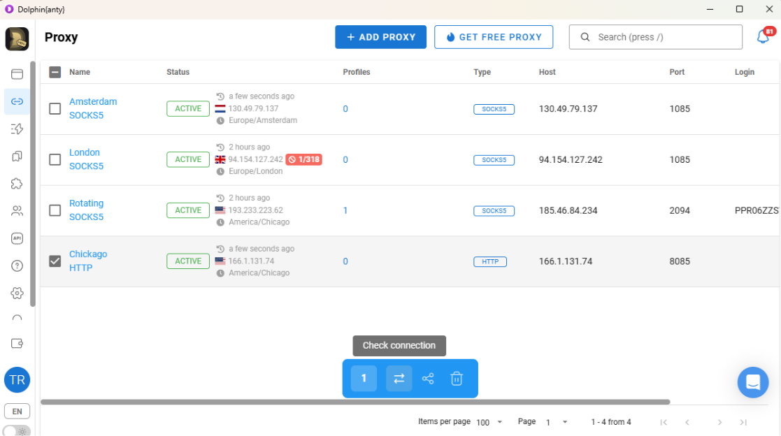 Check and manage saved proxies