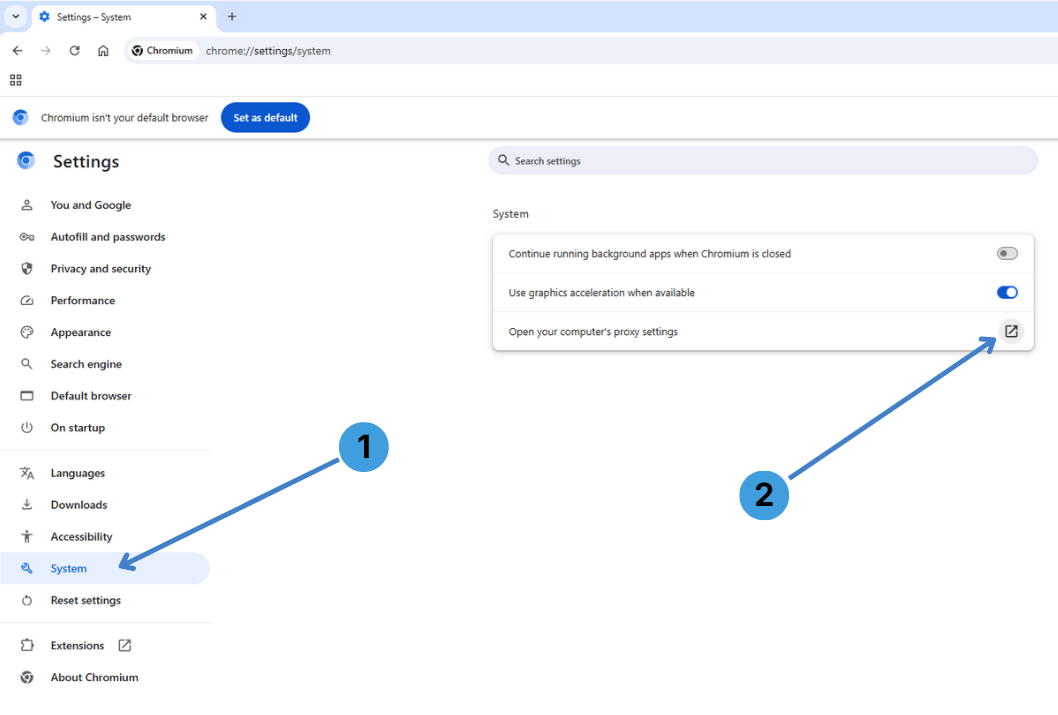 Go to the system proxy section