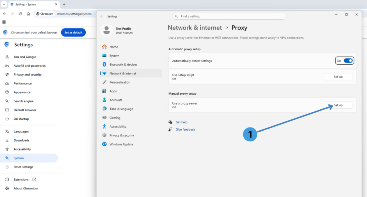 Open manual proxy setup