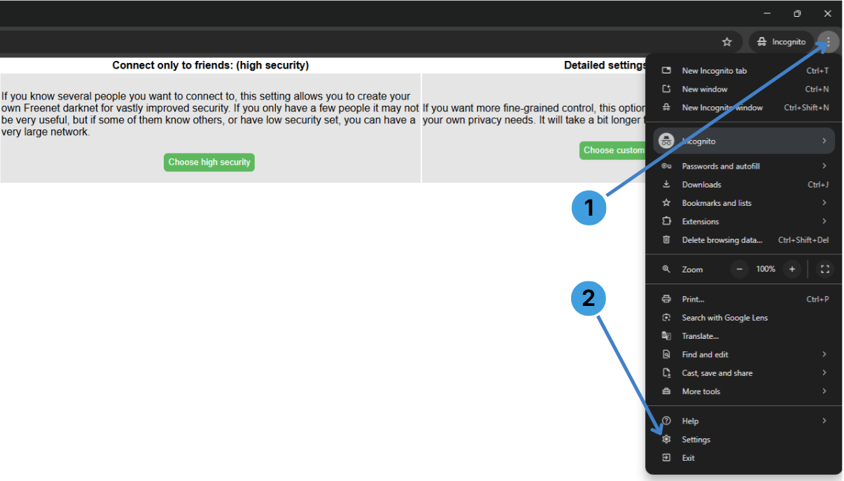 Open browser settings
