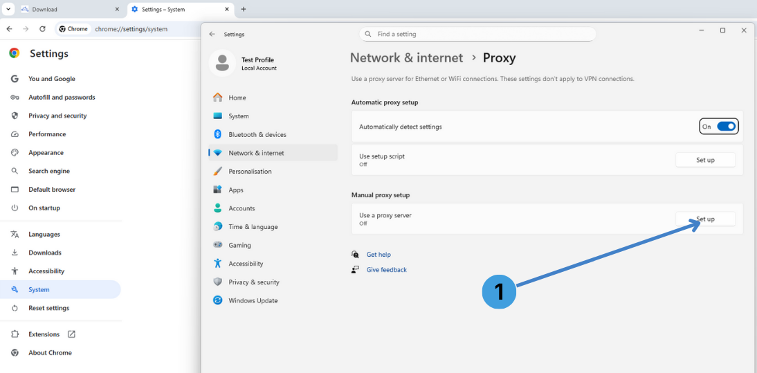 Open manual proxy setup