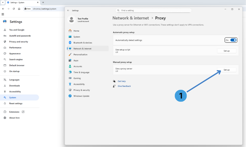 Open manual proxy configuration
