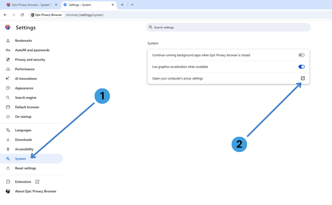 Go to the System section and open proxy settings