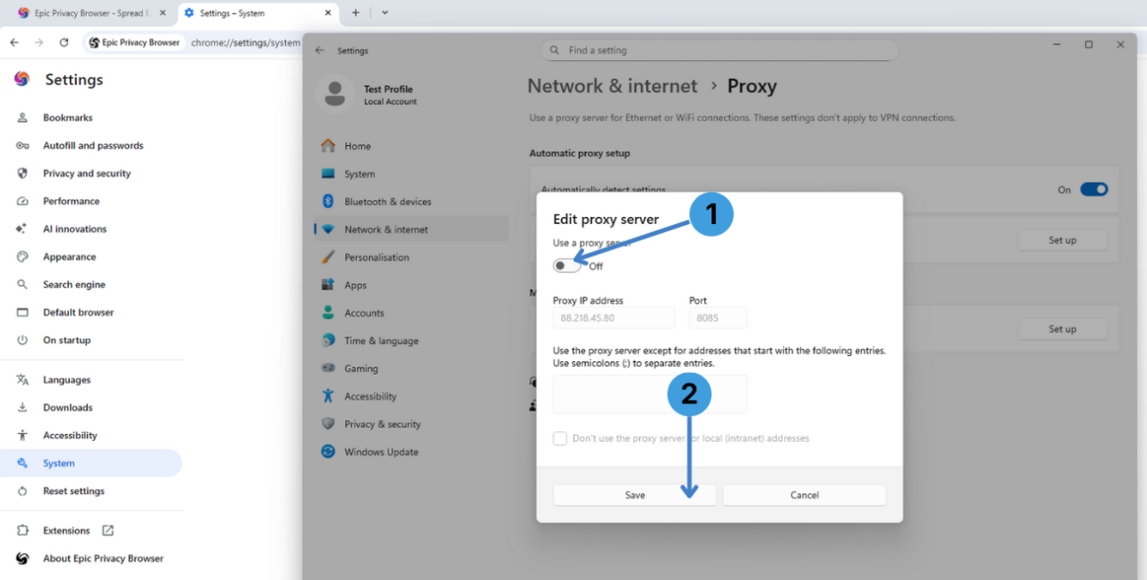Turn the proxy off again
