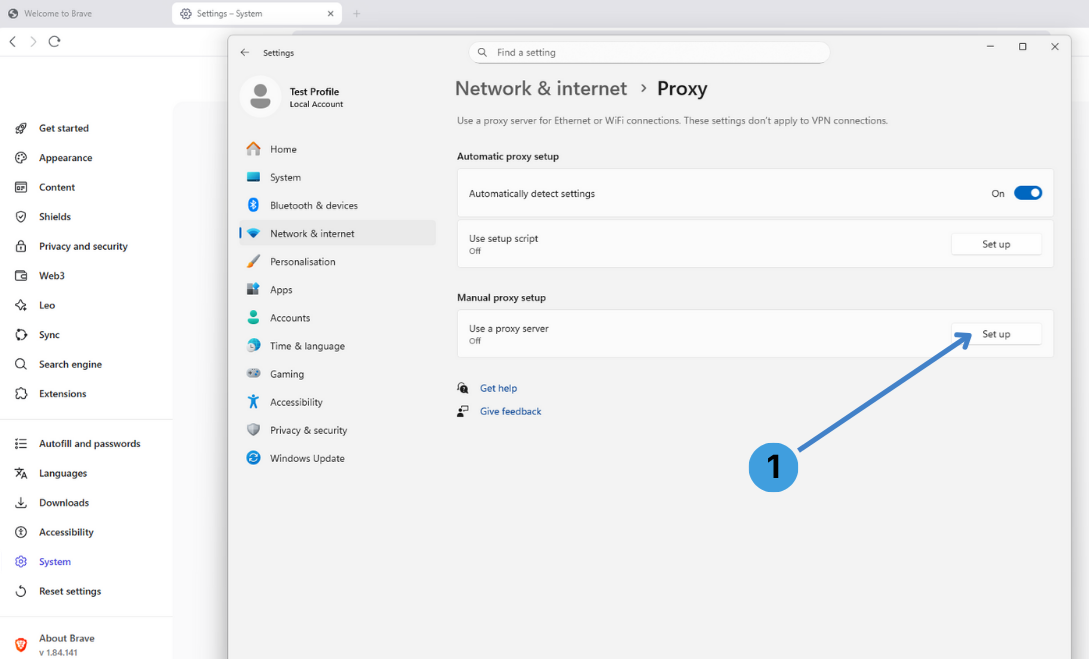 Open manual proxy setup