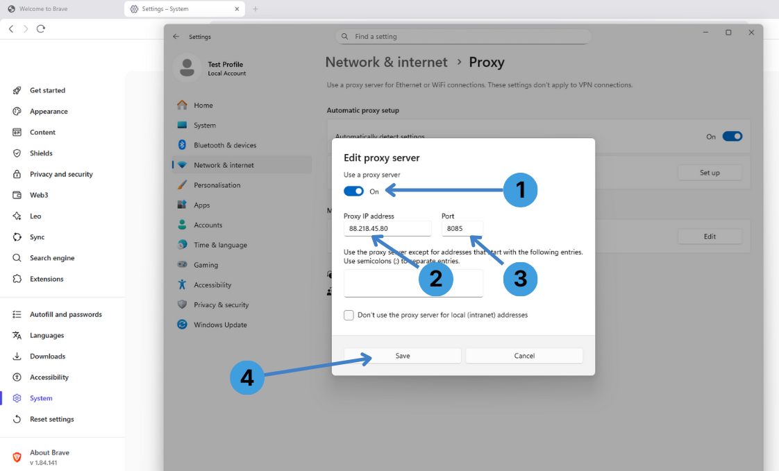 Enable the proxy and enter its details
