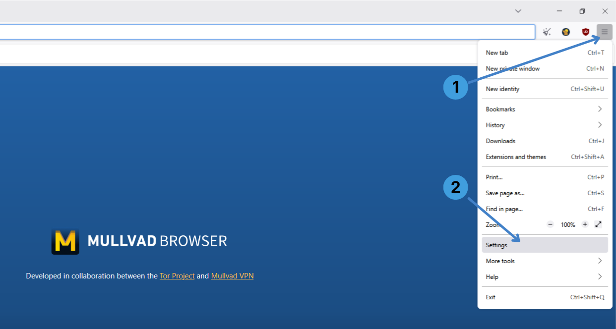 Open Mullvad Browser settings