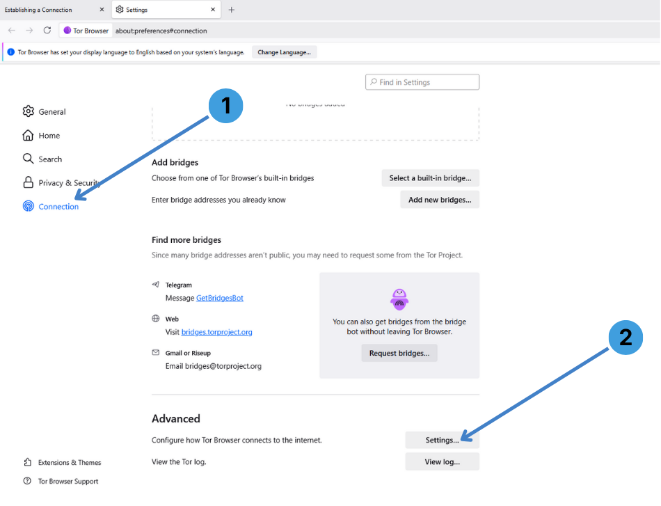 Open advanced connection settings