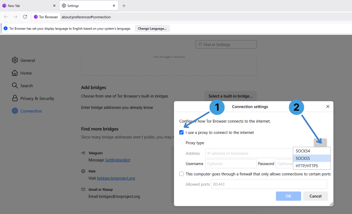 Enable proxy mode and choose proxy type