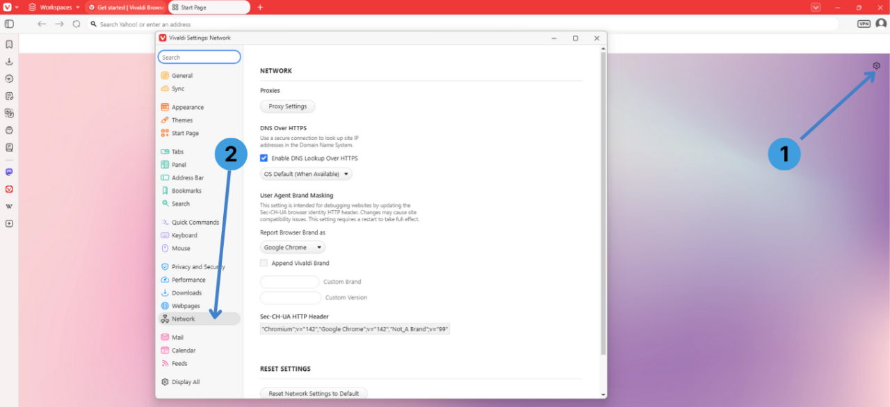 Open Vivaldi network settings
