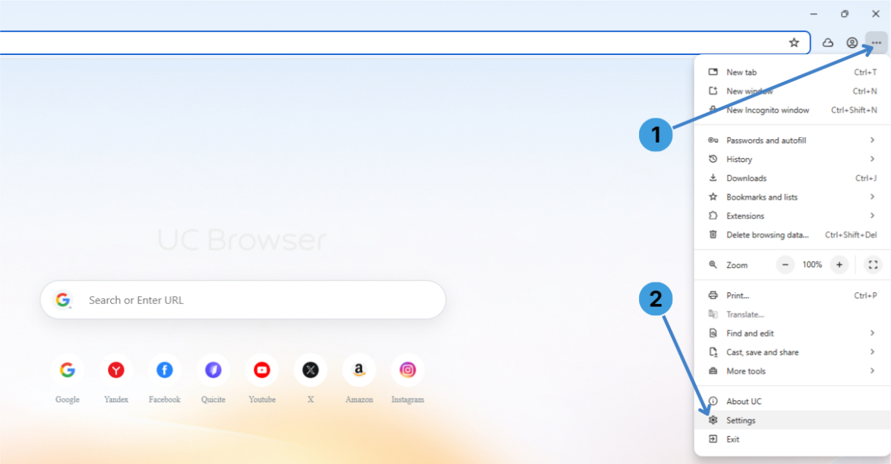 Step 1. Open UC Browser settings