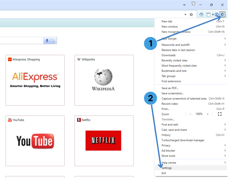 Step 1 – Open Slimjet settings